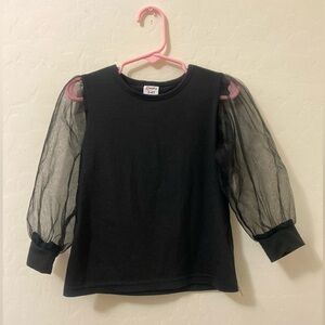 Toddler Black Sheer Puff Sleeve Top